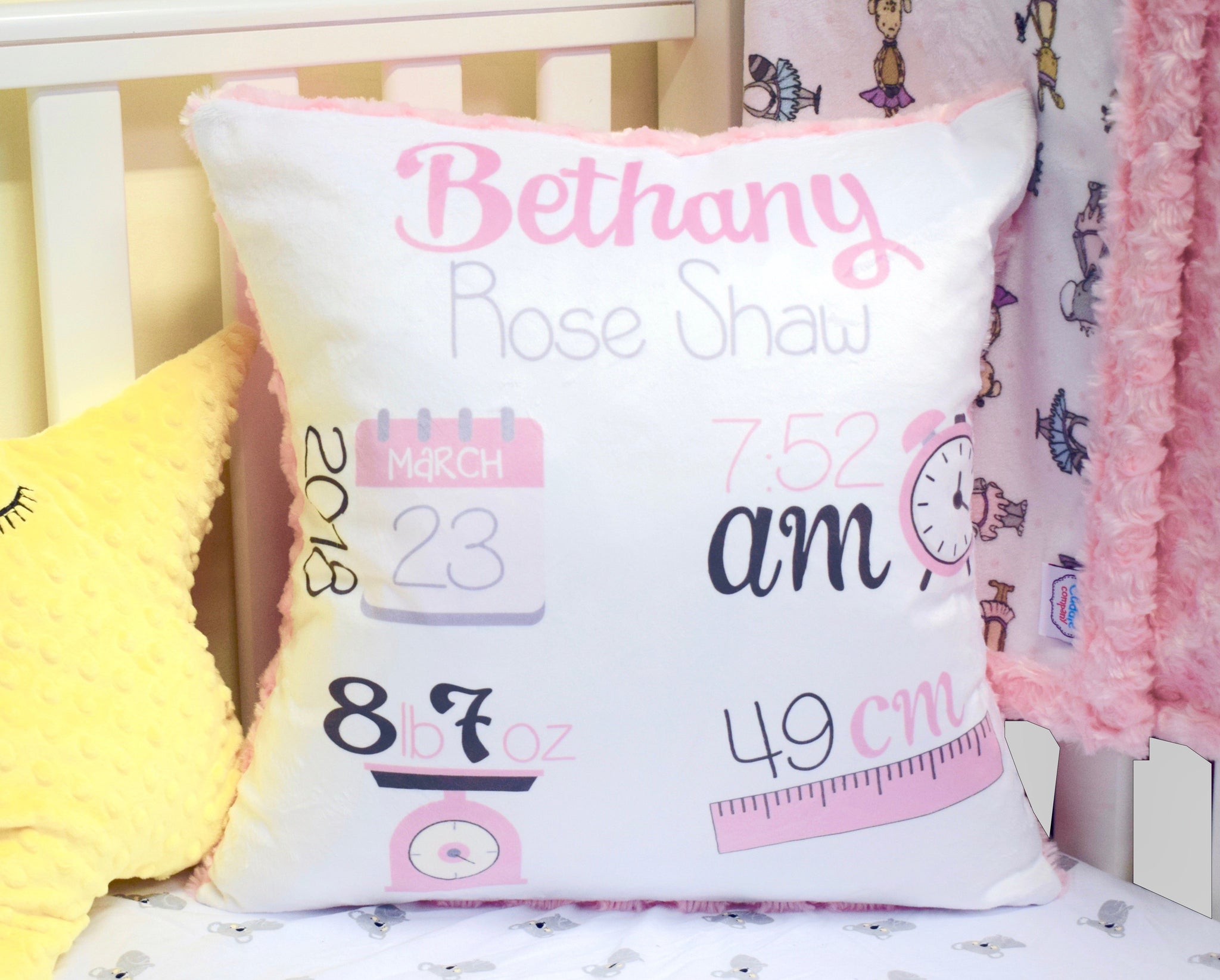 Birth announcement cushion best sale